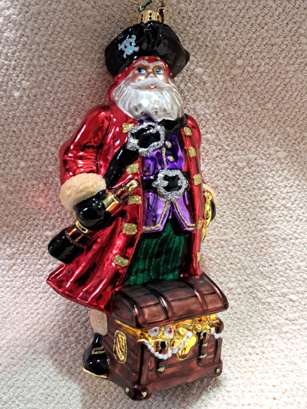 RARE CHRISTOPHER RADKO GLASS PIRATE SANTA CLAUSE CHRISTMAS ORNAMENT W BOX